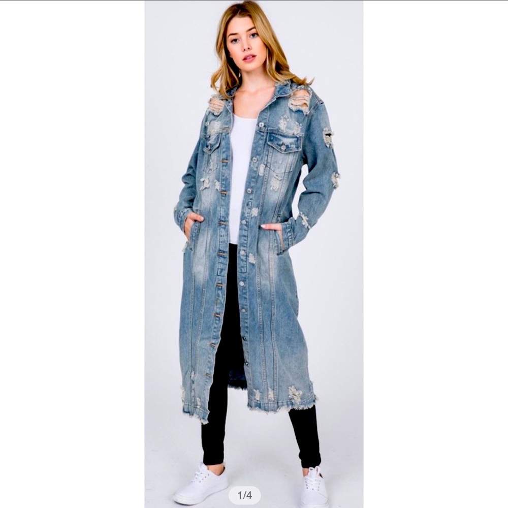 Long Distressed Denim Jacket